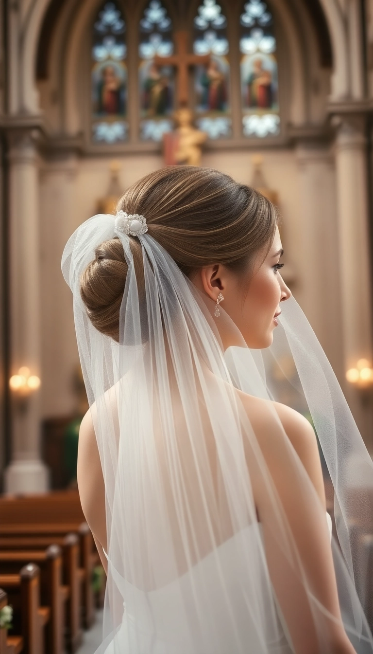 25 Romantic Wedding Hairstyles That Will Make Your Heart Melt (Especially #12!) - 9. Ethereal Updo with Delicate Veil