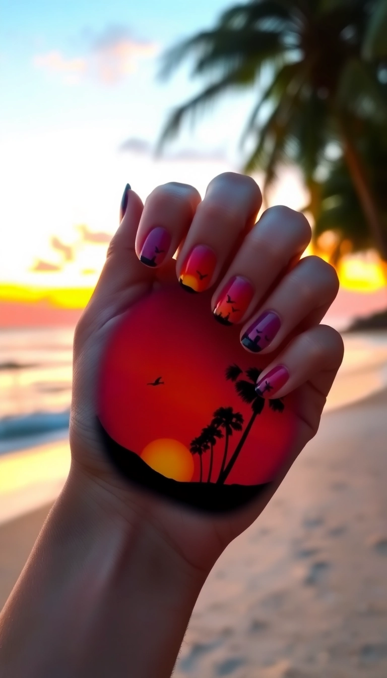 27 Beach Nails Designs That Will Make You Dream of Sunshine (You Won't Believe #15!) - 9. Sunset Beaches