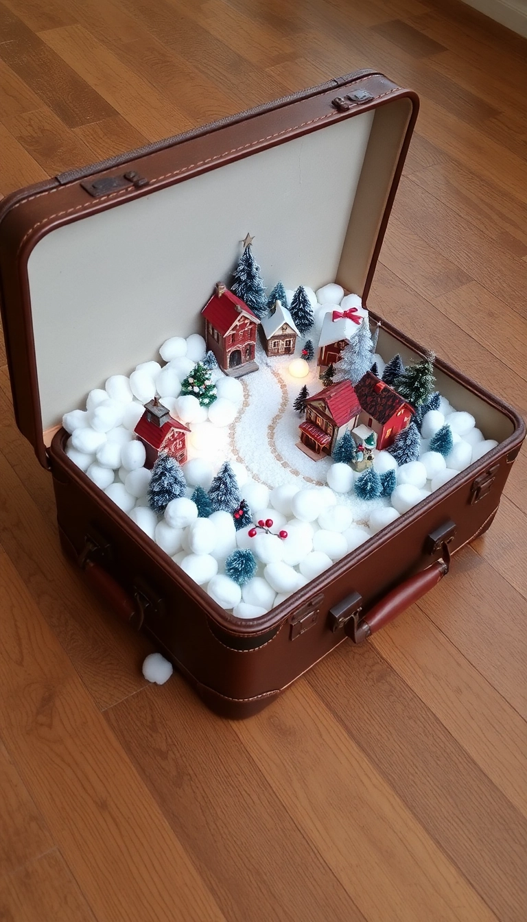 21 Stunning Christmas Village Display Platform Ideas You Must Try This Holiday Season! - 2. Vintage Suitcase