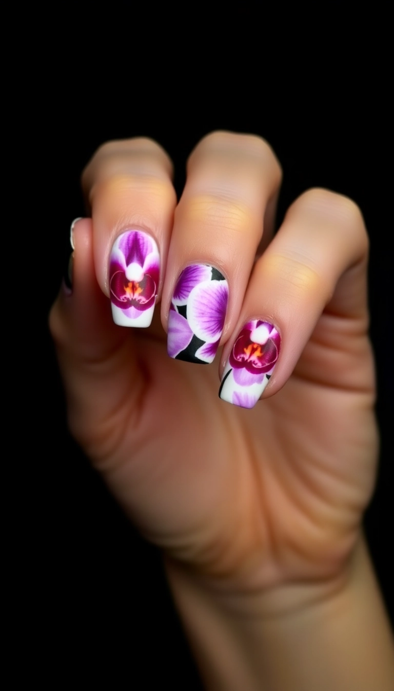 23 Stunning Orchid Nail Designs That Will Make Your Friends Jealous! - 15. Bold Orchid Patterns