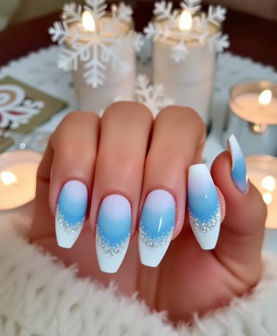 25 Festive December Nails That Will Make You the Star of Every Holiday Party! - 22. Winter Wonderland Gradient