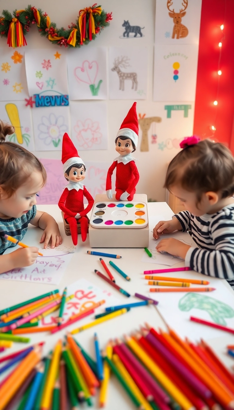 10 Interactive Elf on the Shelf Ideas for Toddlers (They’ll Be Begging for More!) - 4. Elf's Art Studio