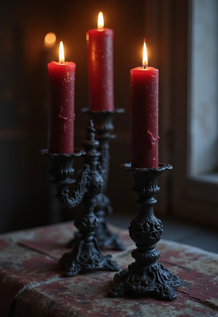 25 Dark Fantasy Decor Ideas That’ll Give Your Home a Hauntingly Beautiful Vibe! - 1. Gothic Candle Holders