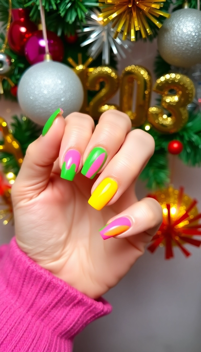 20 Fun New Year Themed Nails Designs That Will Kickstart Your Celebration! - 16. Color Block Celebration