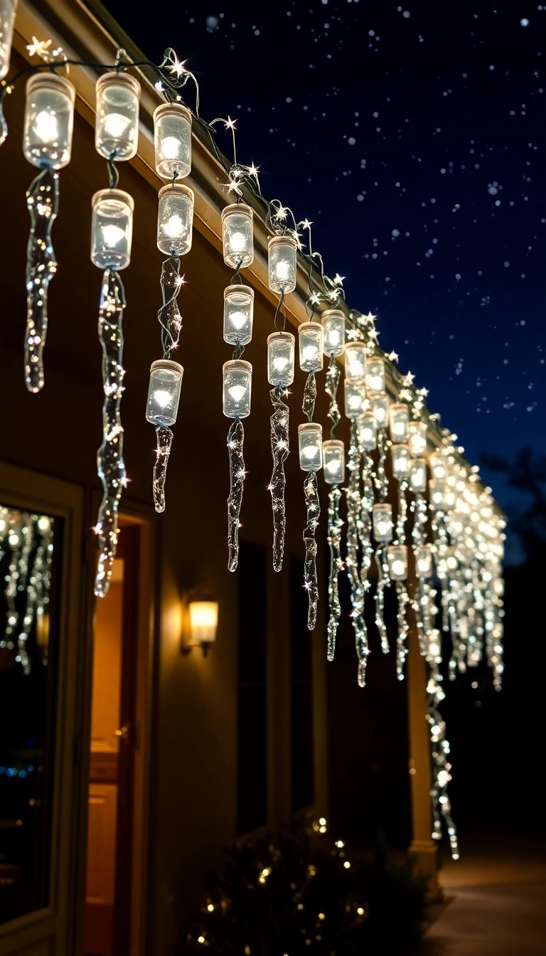 21 DIY Outdoor Christmas Decorations Ideas That Will Make Your Neighbors Jealous! - 10. Glittering Icicle Lights