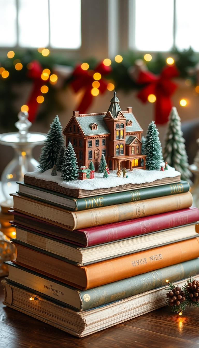 21 Stunning Christmas Village Display Platform Ideas You Must Try This Holiday Season! - 6. Old Books