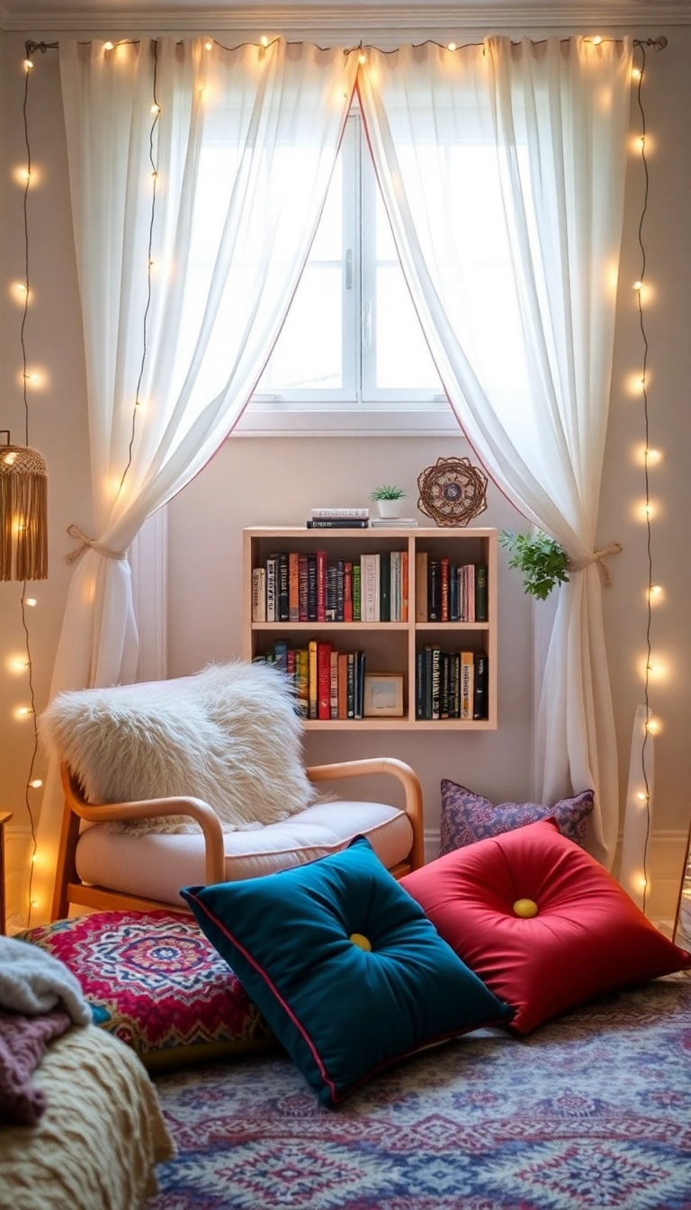 21 Cozy Boho Bedroom Ideas That'll Make You Feel Like You’re on a Permanent Vacation! - 7. Cozy Reading Nook