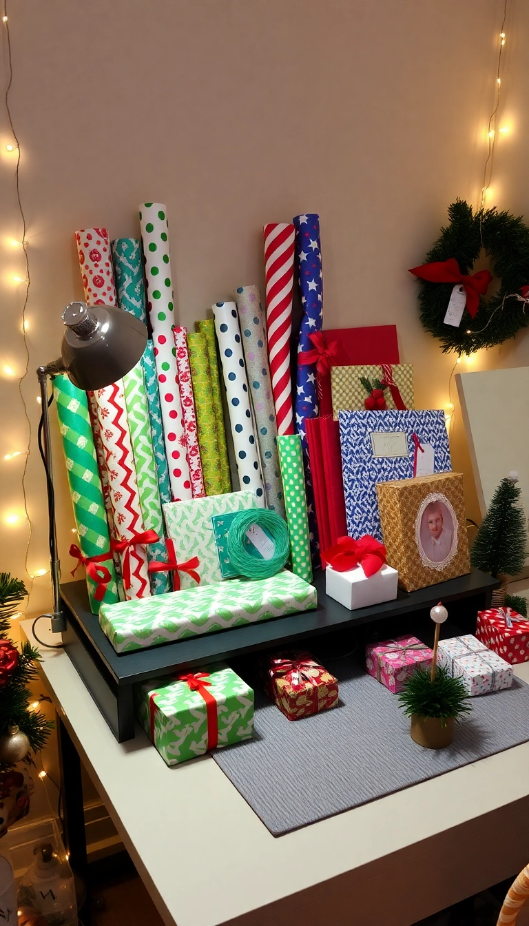 21 Christmas Desk Decorations That'll Transform Your Workspace into a Winter Wonderland! - Holiday Gift Wrapping Station