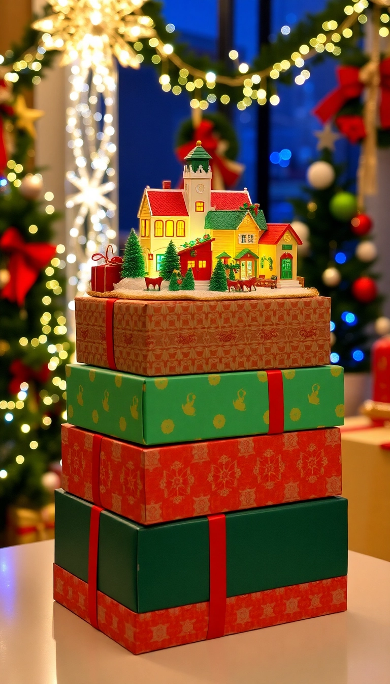 21 Stunning Christmas Village Display Platform Ideas You Must Try This Holiday Season! - 15. Gift Boxes