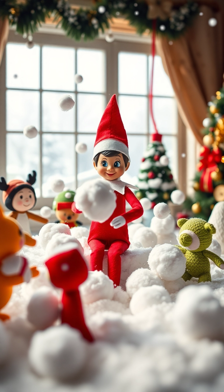 10 Easy Elf on the Shelf Ideas That'll Save Busy Parents Time and Stress! - 7. Elf’s Snowball Fight