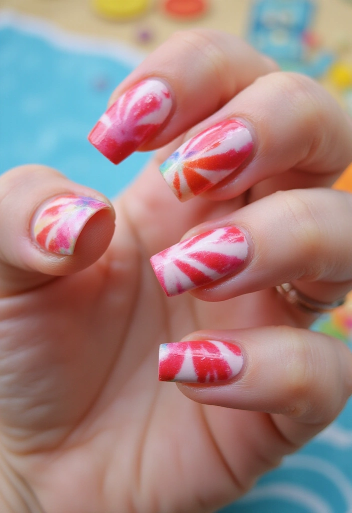 Transform Your Look with 15 Cherry Coded Nails DIY That Are Simply Irresistible! - 15. Cherry Tie-Dye