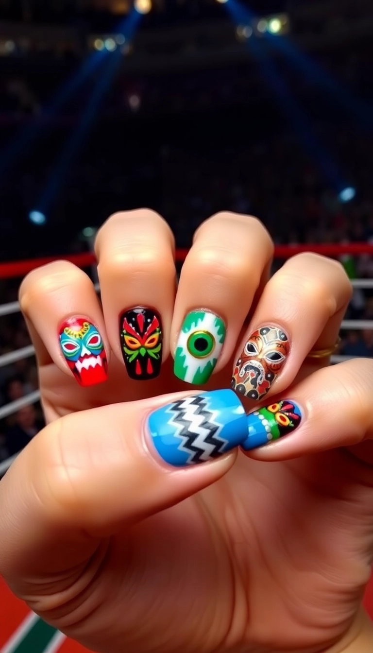 25 Mexican Style Nail Designs That Will Make You the Star of Every Fiesta! - 4. Lucha Libre Inspired