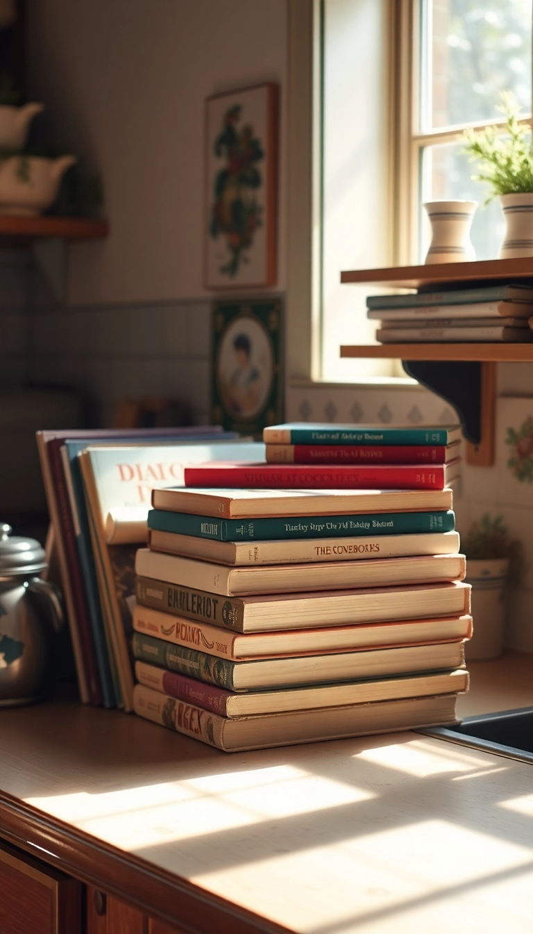 19 Vintage Kitchen Ideas That’ll Transport You Back in Time (Don’t Miss #12!) - 15. Vintage Cookbooks