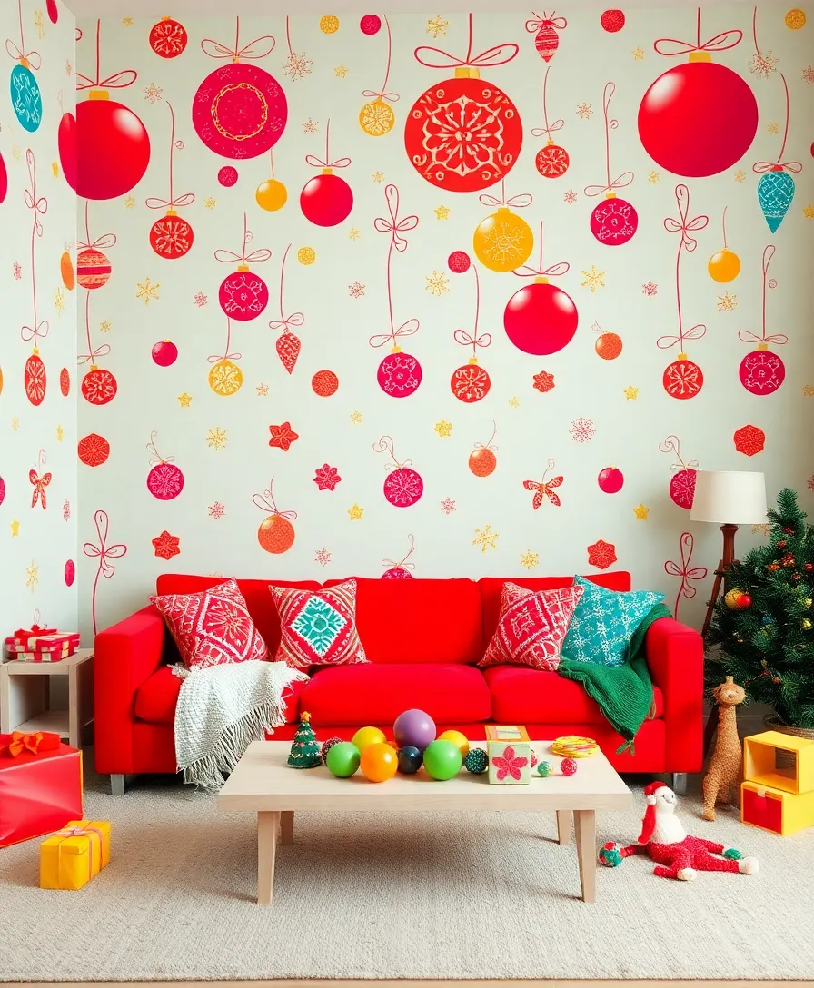 15 Adorable Christmas Wallpapers to Transform Your Living Room into a Winter Wonderland! - 4. Cheerful Christmas Ornaments