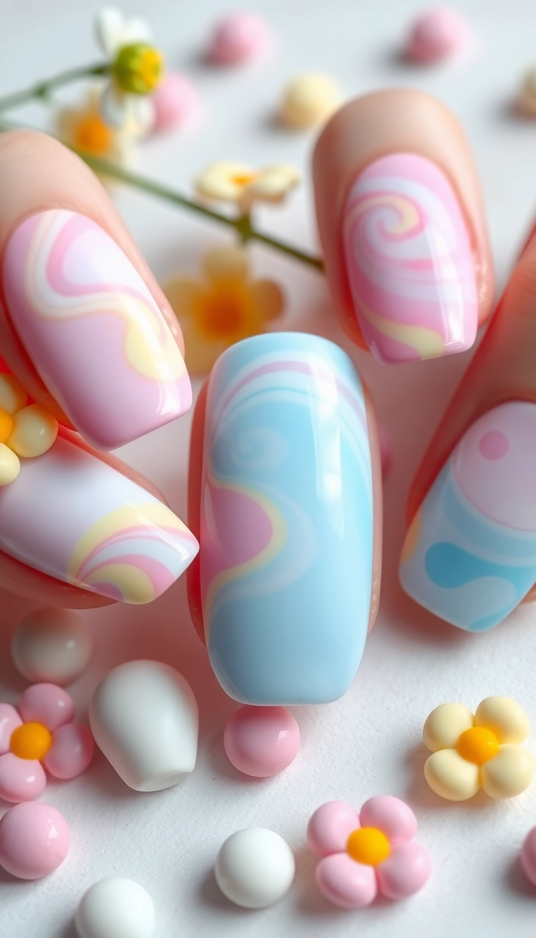 24 Punchy Nail Designs That'll Make You Want to DIY Right Now! - 7. Sweet Pastel Swirls