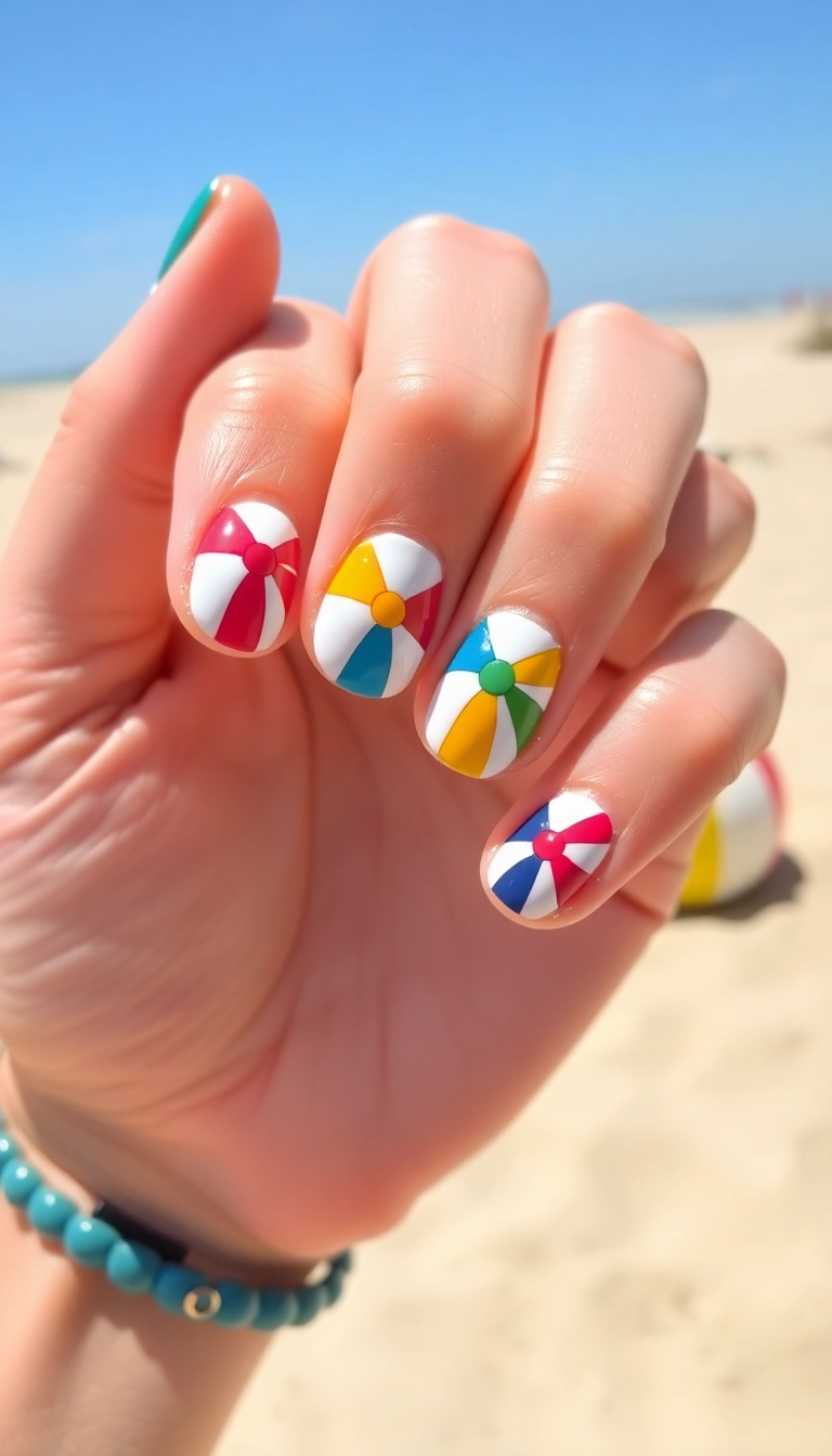 27 Beach Nails Designs That Will Make You Dream of Sunshine (You Won't Believe #15!) - 6. Beach Ball Fun