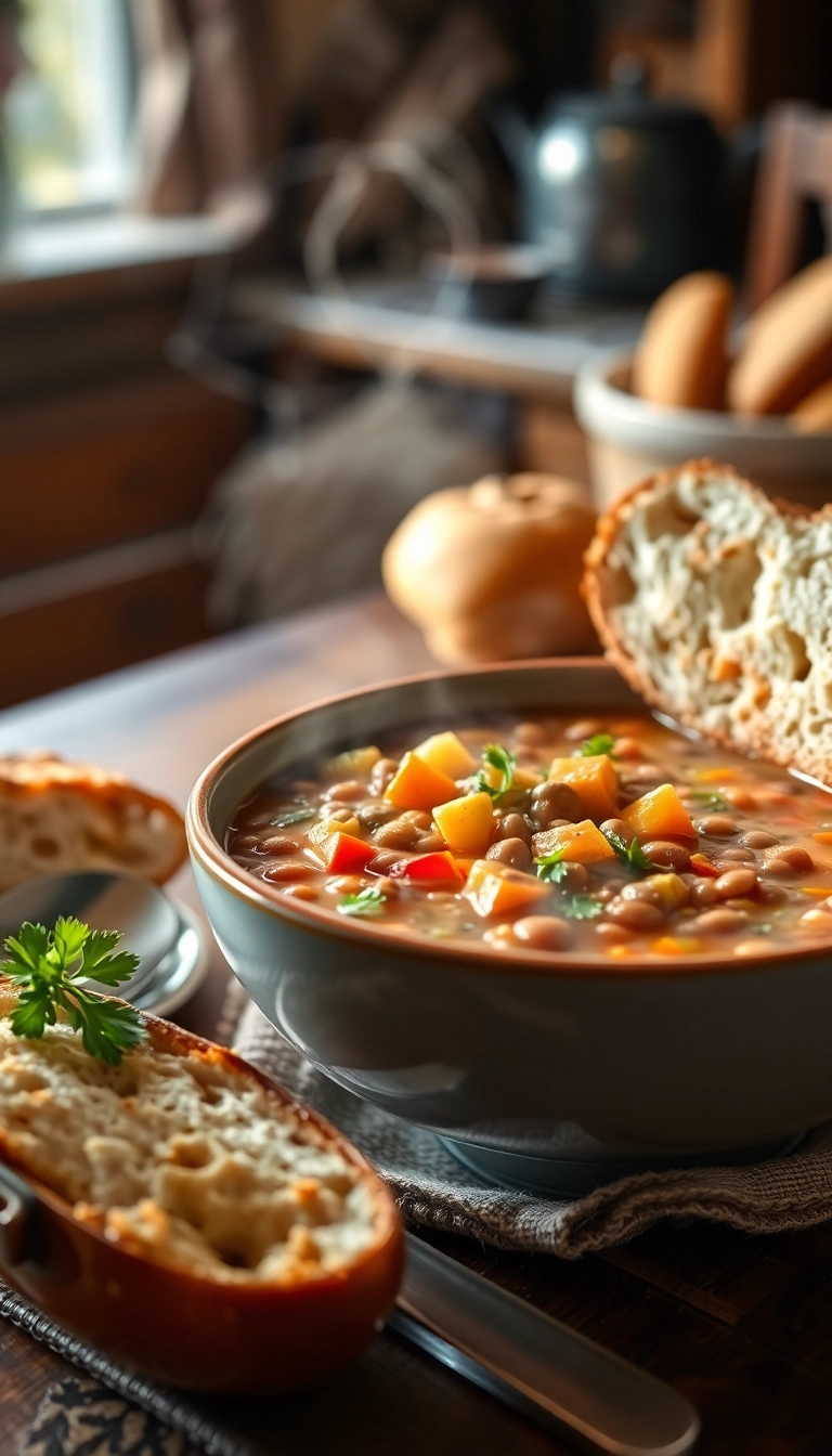 19 Cozy Dinner Ideas That'll Warm Your Heart and Home! - 11. Lentil Soup with Crusty Bread