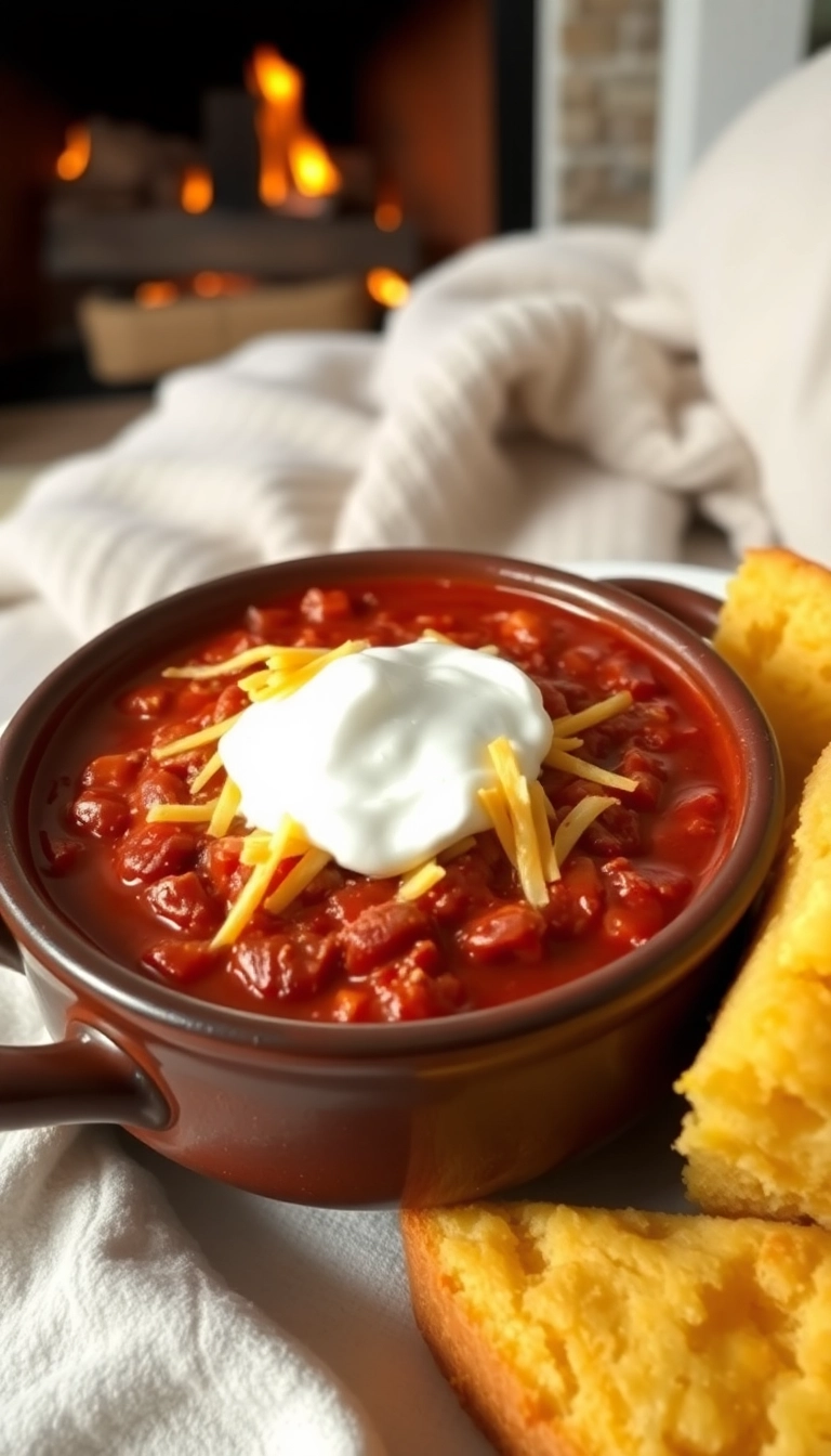 19 Cozy Dinner Ideas That'll Warm Your Heart and Home! - 5. Cozy Chili with Cornbread