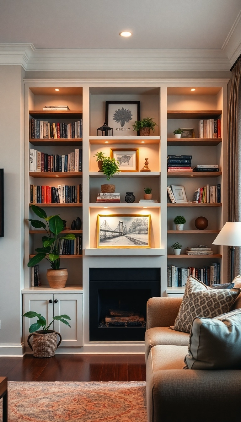 21 Cozy Living Room Style Ideas You’ll Want to Snuggle Up In (Wait Until You See #9!) - 17. Utilize Built-In Shelves