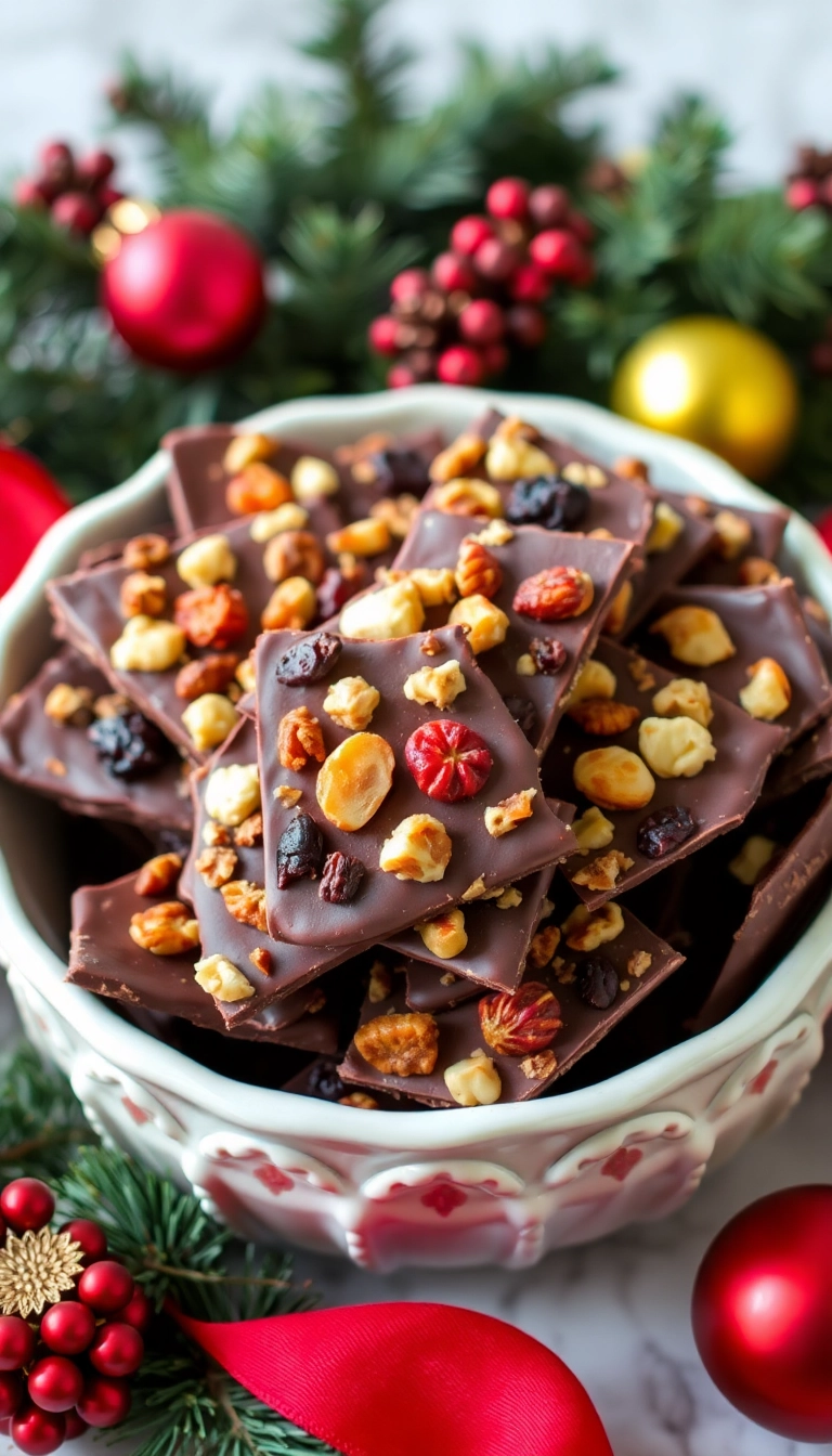 21 Festive Christmas Party Food Ideas That Will Wow Your Guests (You Won't Believe #10!) - 20. Chocolate Bark with Nuts and Dried Fruits