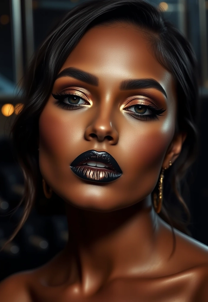 20 Elegant Dark Makeup Ideas for a Mysterious Allure (#8 Will Leave You Speechless!) - 7. Metallic Accents