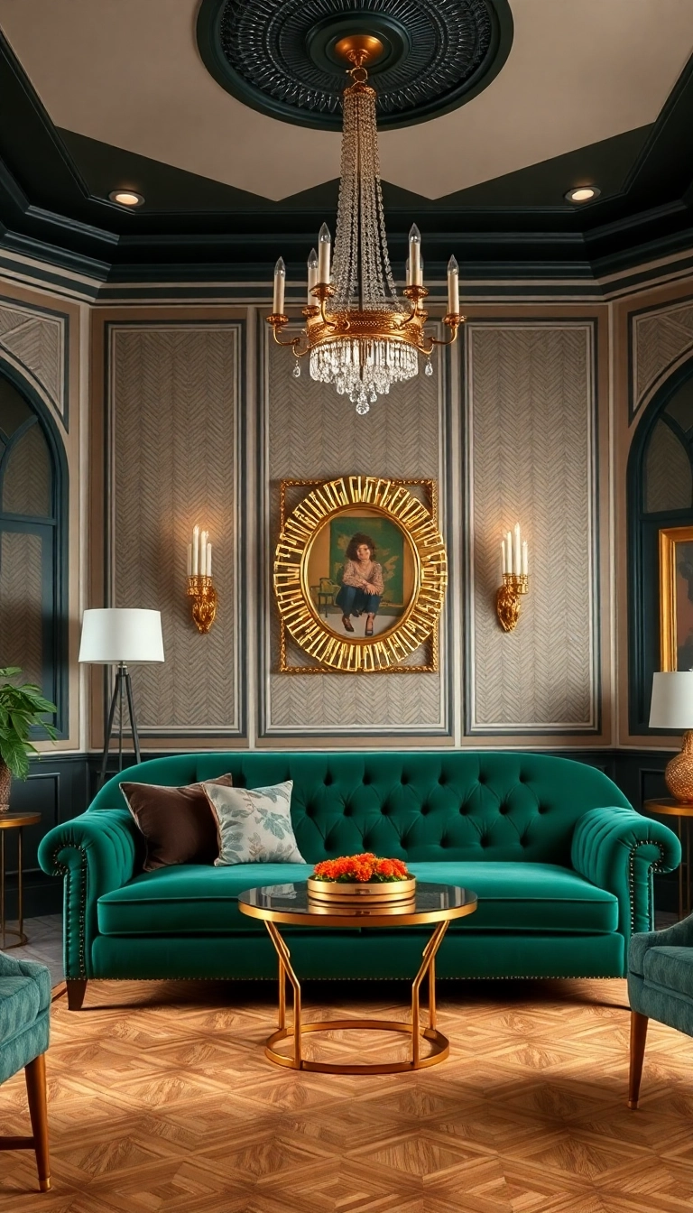 21 Stunning Living Room Ideas That'll Make You Want to Stay In Forever! - 9. Art Deco Elegance