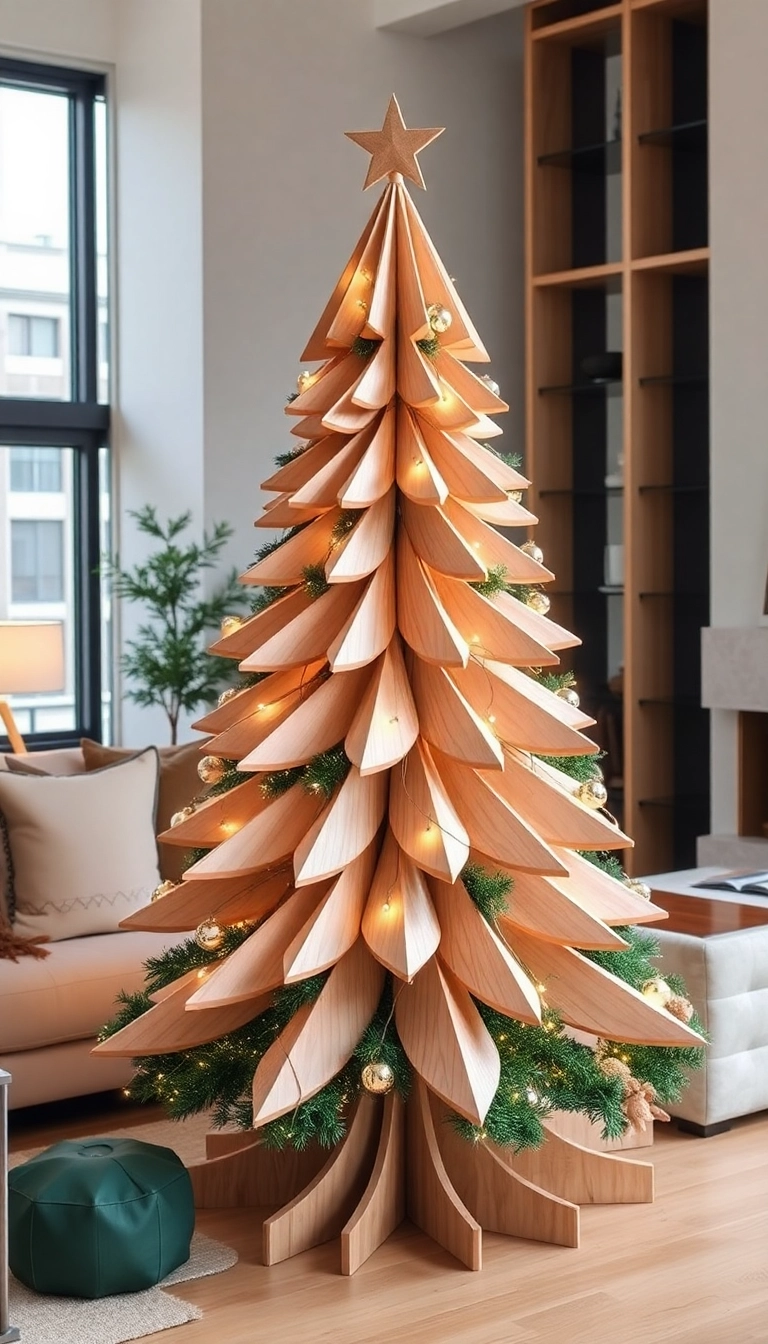 21 Wood Christmas Trees DIY That Will Light Up Your Holiday Spirit! - 16. Folded Wood Tree