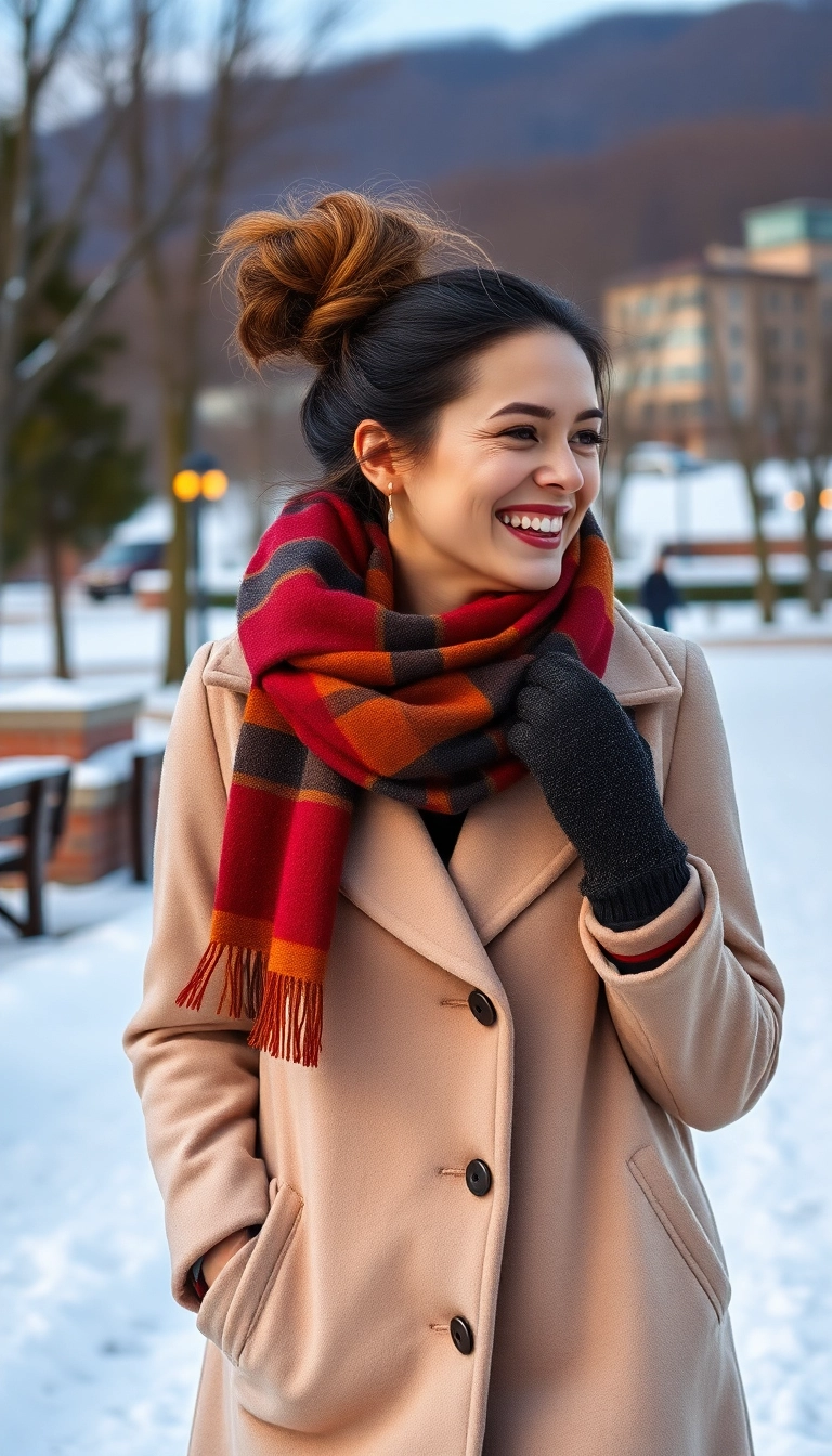 15 Cozy Winter Hair Looks That Will Keep You Warm and Stylish (You Won't Believe #9!) - 5. Messy Bun with Scarf