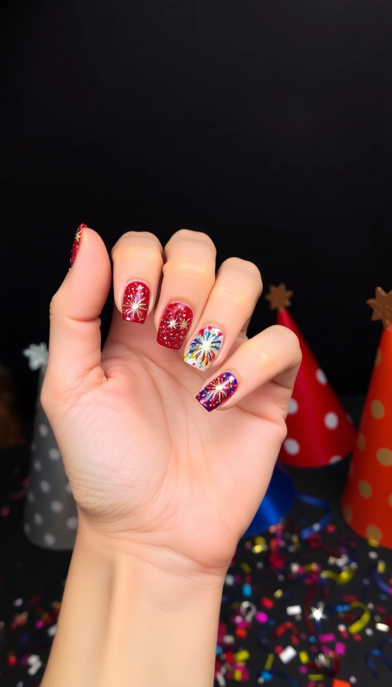 20 Fun New Year Themed Nails Designs That Will Kickstart Your Celebration! - 2. Glittering Fireworks