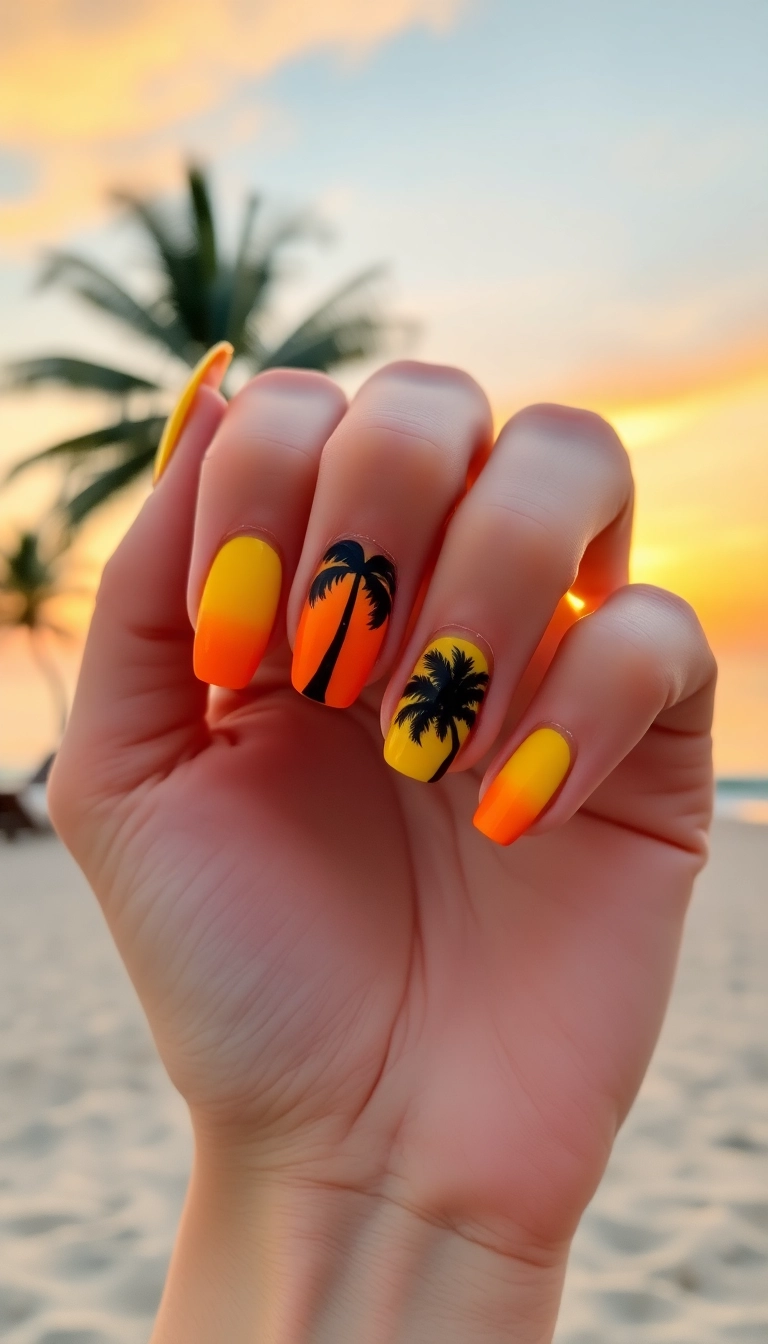 27 Beach Nails Designs That Will Make You Dream of Sunshine (You Won't Believe #15!) - 5. Palm Tree Silhouettes