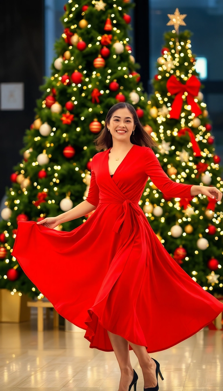 15 Stunning Christmas Cocktail Dresses That Will Make You the Star of the Party! - 2. Festive Red Wrap Dress