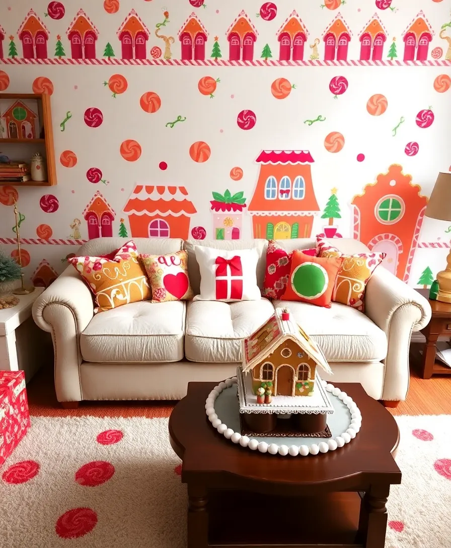 15 Adorable Christmas Wallpapers to Transform Your Living Room into a Winter Wonderland! - 7. Festive Gingerbread Houses