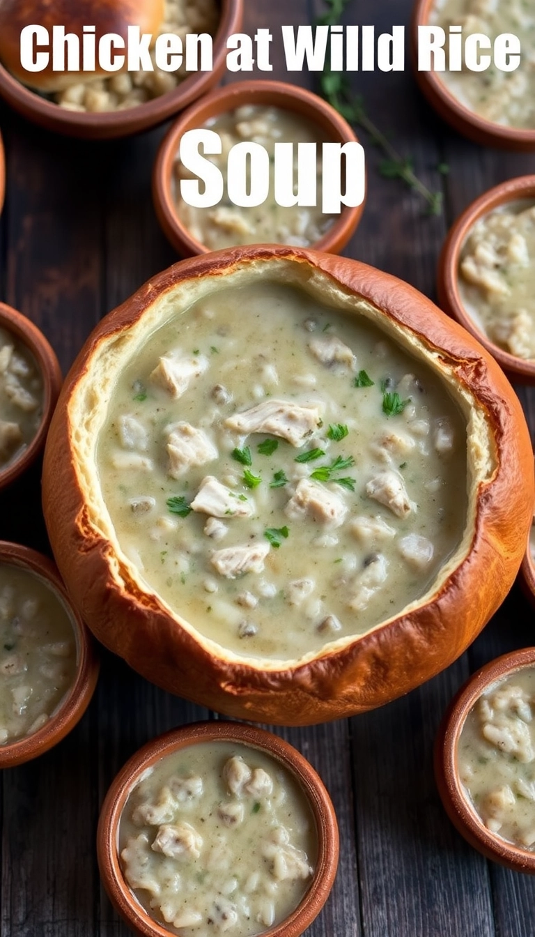 18 Panera Chicken and Wild Rice Soup Ideas That Will Warm Your Soul! - 9. Panera-Inspired Chicken and Wild Rice Soup in Bread Bowls